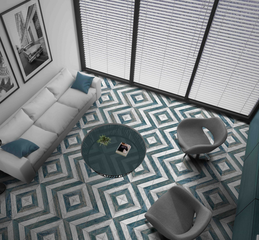 Realizace Dlažba s geometrickým dekorem Codicer Sete Blue
