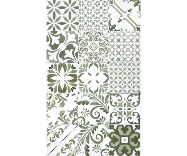 Retro dlažba Tonalite Aquarel Decoro Stars Verde 15x15 MIX