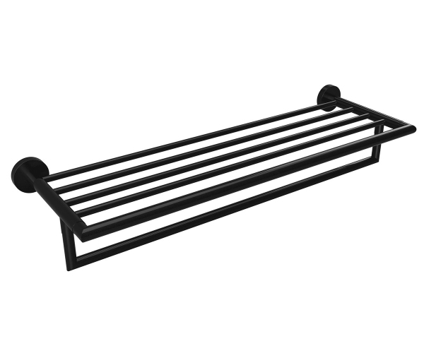 Sapho X-round Black Polička Na Ručníky S Hrazdou 500mm, černá Mat