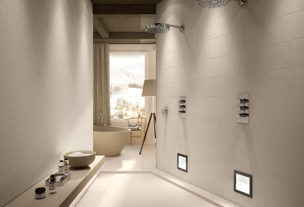 Realizace Slinutý materiál jako obklad v KOUPELNĚ Marca Corona Matrix White