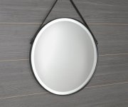 Sapho Orbiter Kulaté Zrcadlo S Led Osvětlením ø 70cm, Kožený Pásek, černá Mat