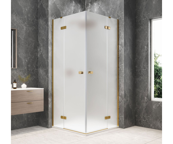 Polysan Globe Gold Matt čtvercový Sprchový Kout 900x900mm, Rohový Vstup, Matné Sklo