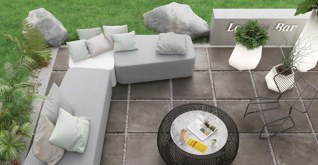 Realizace Venkovní dlažba Castelvetro Fusion Piombo 60x60 Rett. (tl. 20mm)