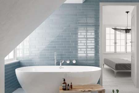 Příjemný modrý obklad do moderní koupelny Equipe Limit Bleu Clair
