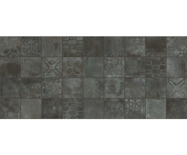 Retro dlažba Colorker Amazonia ZYX Ethnic Black Decoro 13,8x13,8 MIX - antracitová