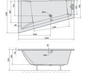 Polysan Triangl L Slim Asymetrická Vana 180x120x50cm, Bílá