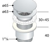 Omp Tea Umyvadlová Výpust 5/4“, Neuzavíratelná, Velká Zátka, 30-45mm, Chrom