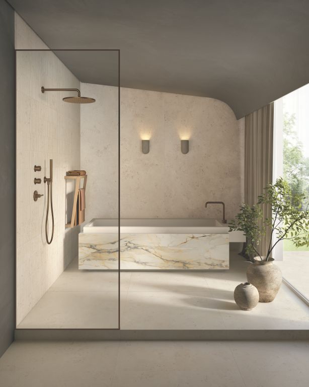 Realizace Gardenia La Geoteca Bourgogne Beige – koupelnový obklad a dlažba