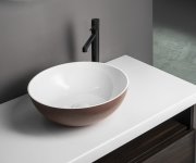 Polysan Banera Round Umyvadlo Na Desku, Litý Mramor, Průměr 39cm, Bílá/hnědá Mat
