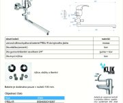 Vanová Stěnová Baterie Do Bytového Jádra S Plochým Ramínkem, Rozteč 100 Mm, Klik-klak - Chrom - Perla PRBJ-R100