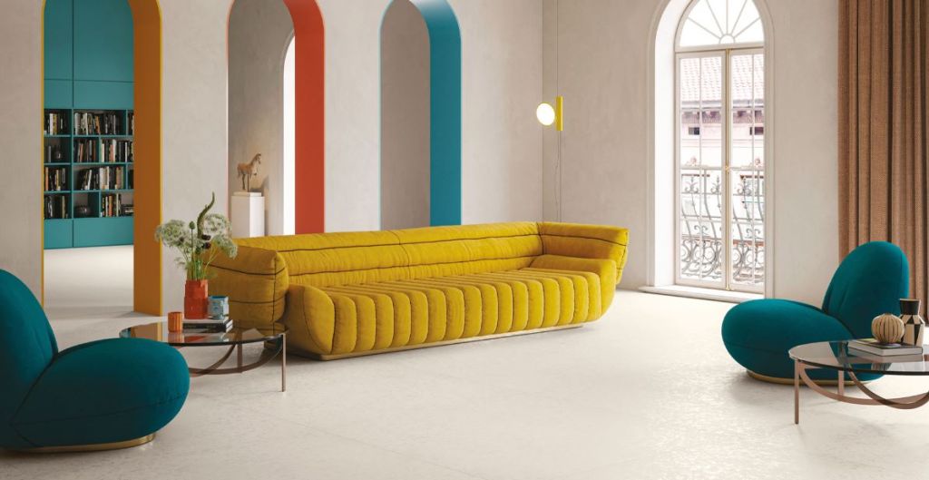 Realizace Luxusní italská dlažba Gigacer Inclusioni Soave Bianco Perla Soft 120x120cm