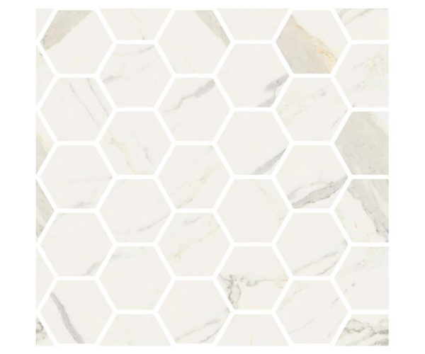 Mozaika jako mramor Fioranese Marmorea Bianco Calacatta effect MOSAICO ESAGONI 30x30 Luc. Rett. - bílá