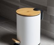 Aqualine Bambus Odpadkový Koš Kulatý 3l, Soft Close, Bílá Mat