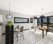 Černobílá kuchyně s dažbou a obkladem Paradyz Ceramika Modern
