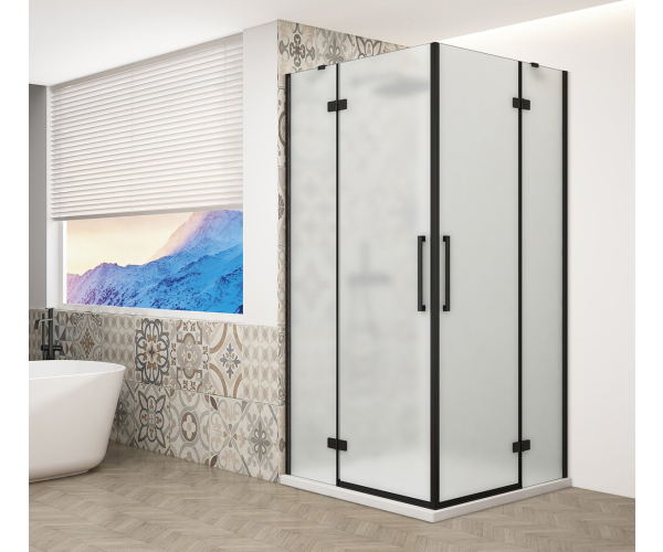 Gelco Trinity Black čtvercový Sprchový Kout 1200x1200mm, Rohový Vstup, Matné Sklo