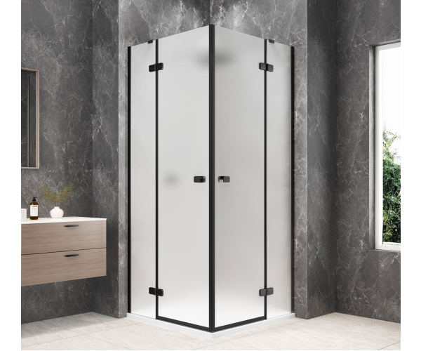 Polysan Globe Black čtvercový Sprchový Kout 900x900mm, Rohový Vstup, Matné Sklo