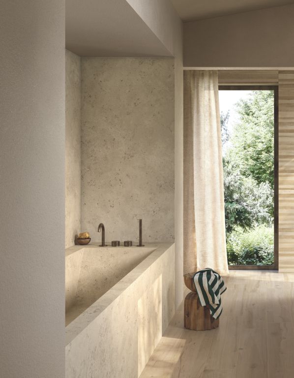 Realizace Gardenia La Geoteca Bourgogne Beige – velkoformátový obklad a dlažba