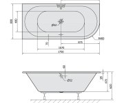 Polysan Viva L Slim Asymetrická Vana 175x80x47cm, Bílá