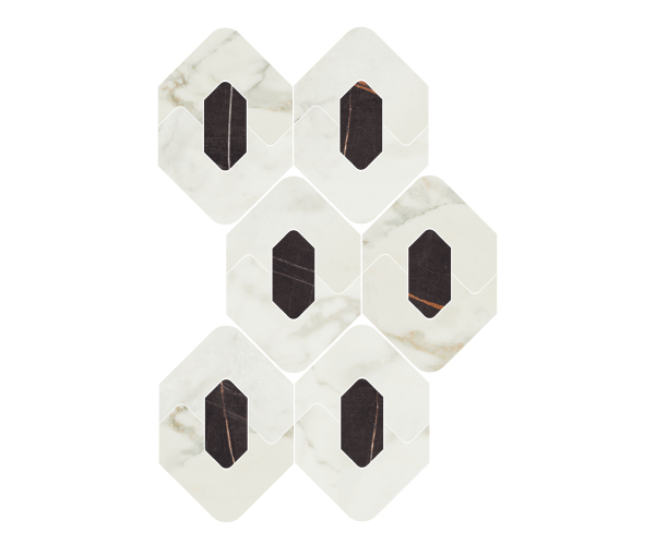 Mozaika jako mramor Ascot Kobe Mosaico Esagona T18 Borghini 25x36,6 Luc. Rett.