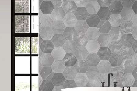 Pulpis Zinc firmy Codicer ve formátech Hex a 66x66 v koupelně