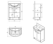 Aqualine Zoja Umyvadlová Skříňka 61,5x74x32,5cm, Dub Platin, 2x Dvířka