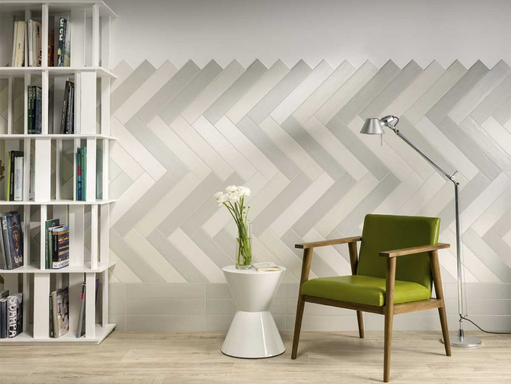 Realizace Obklad štíhlý obdélník Ascot Brickwall Cream, Ivory & Greige