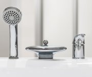 Vanová baterie na okraj vany Rosa, 3-otvorová - napouštění vodopád - RS 025.00CR Vanová stojánková 3-otvorová baterie se sprchovým setem, vodopád, chrom X07P003