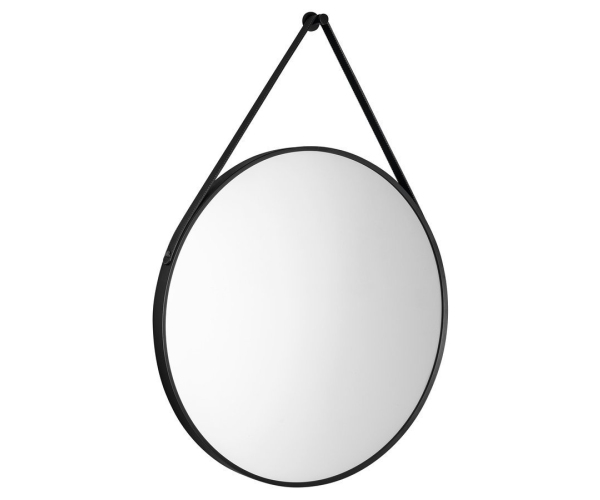 Aqualine Stago Kulaté Zrcadlo ø 60cm, Kožený Pásek, černá Mat