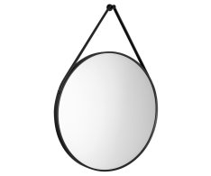 Aqualine Stago Kulaté Zrcadlo ø 60cm, Kožený Pásek, černá Mat