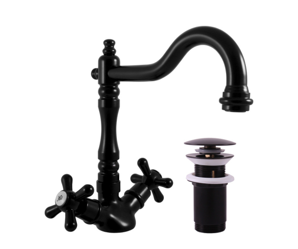 Umyvadlová baterie s výpustí MORAVA RETRO Černá - matná 3/8" MK121.0/8CMAT