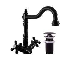 Umyvadlová baterie s výpustí MORAVA RETRO Černá - matná 3/8" MK121.0/8CMAT