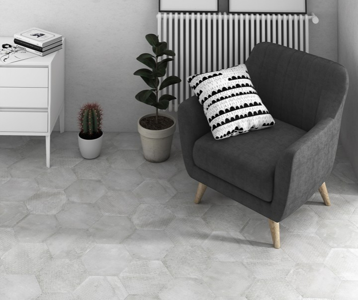 Realizace Hexagonální šedá dlažba Equipe Urban