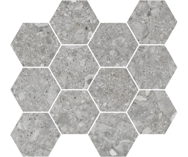 Dlažba jako terrazzo Colorker Hexa Native Grey 29,7 x 34,4 Matt. - šedá