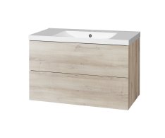 Mereo Aira, Koupelnová Skříňka S Umyvadlem Z Litého Mramoru 101 Cm, Dub Kronberg