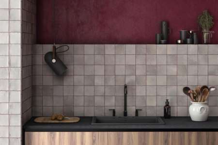 Šedý obklad s barevnými spárami Equipe Argile Concrete 10x10