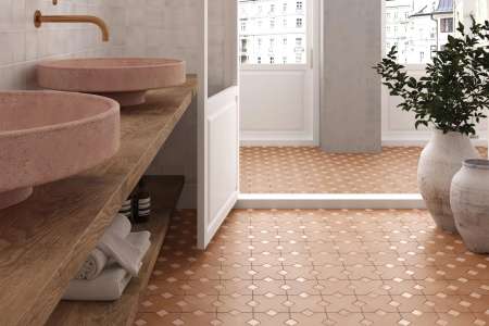 Dlažba jako na zámku Equipe Kasbah v odstínu Terracotta a Orchard Pink