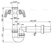 Alc-a44d - Dřezový Sifon S Převlečnou Maticí 6/4 A Dvěma Přípojkami  Pr.50 - Alca Plast ALC-A82-50