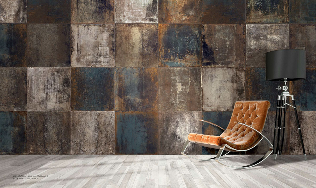 Realizace Designové obklady IMITACE KOVU La Fenice Oxydum 60x60 cm