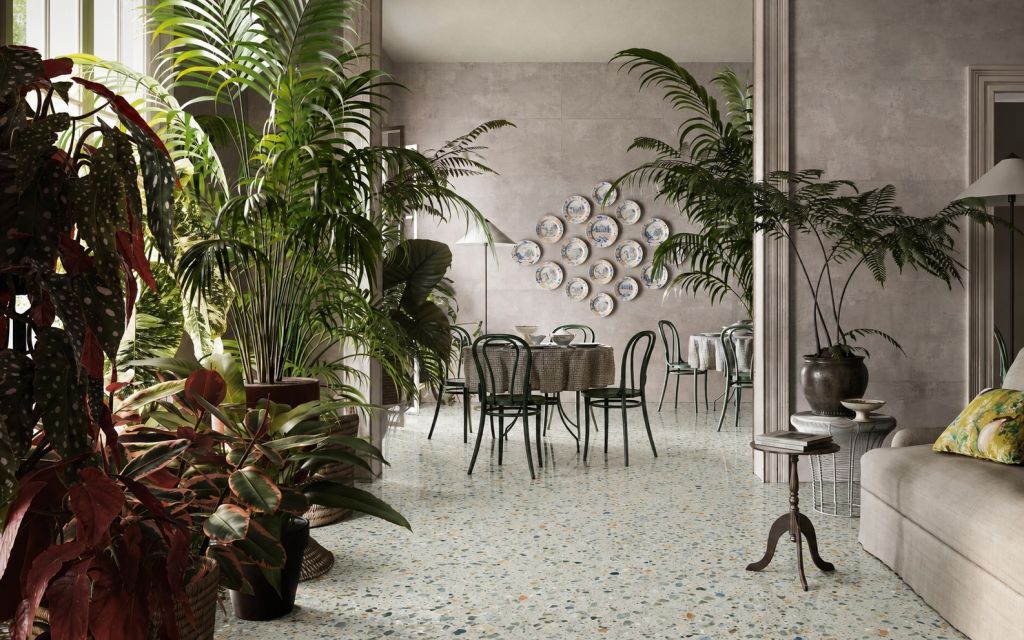 Realizace Terrazzo s barevnými akcenty v restauraci