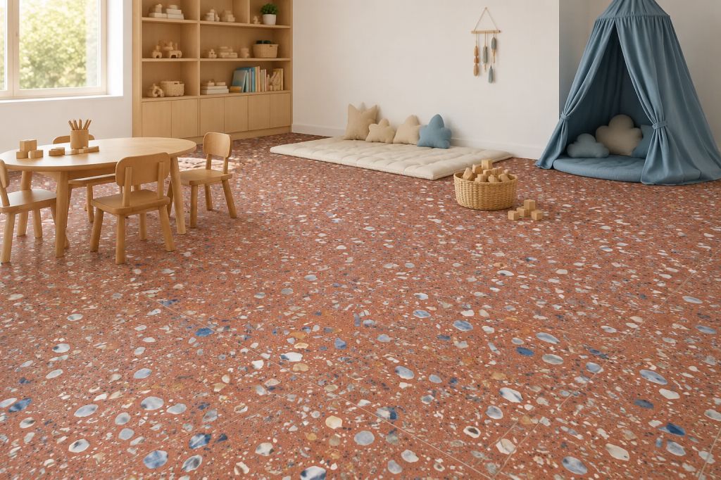 Realizace Výrazná dlažba pro hravý dětský interiér
