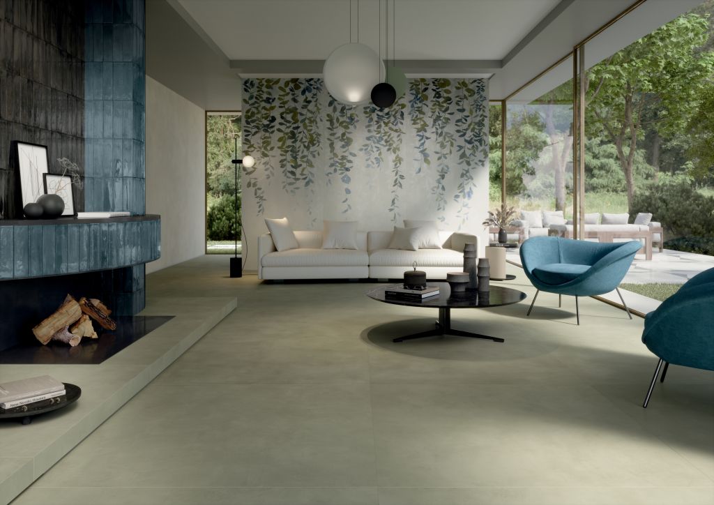 Realizace Moderní luxusní obývací pokoj s obklady a dalžbou ze serie Marca Corona Multiforme