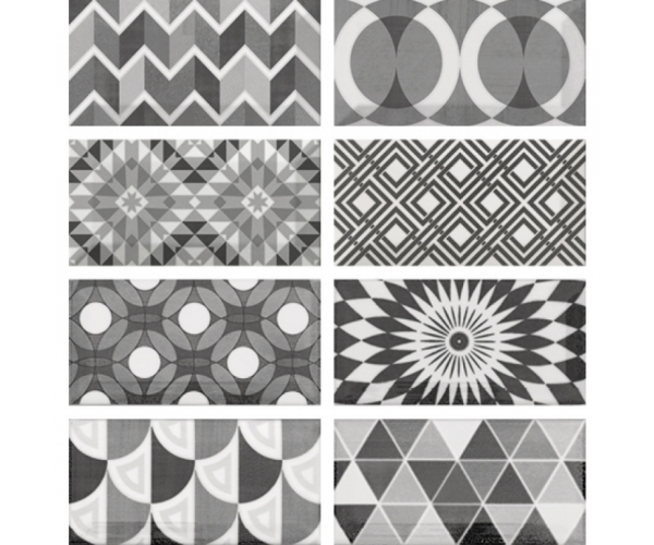 Vzorovaný obklad Equipe Metro Patchwork B&W 7,5x15