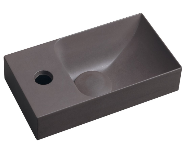 Sapho Piccolino Betonové Umývátko 30,8x17cm, Baterie Vlevo, Tmavě Hnědá Mat