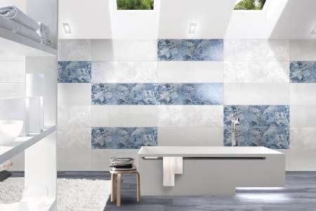 Jedinečný obklad do koupelny s motivem listů Brennero Habita Scenic Blu a White 33,3x100