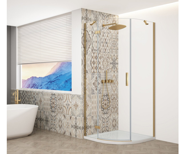 Gelco Trinity Gold Matt čtvrtkruhový Sprchový Kout 900x900mm, čiré Sklo, Levé