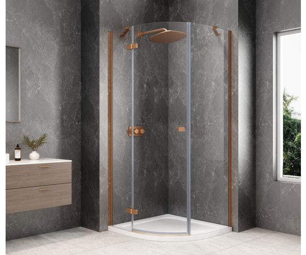 Polysan Globe Copper Matt čtvrtkruhový Sprchový Kout 900x900mm, čiré Sklo, Levé