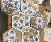 Modro-bílá retro dlažba Elios Terre Etrusche Esagona Decoro 25x22 Mix