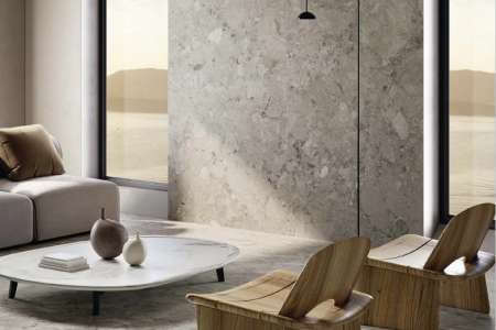 Realizace moderní obývací místnost Sassiepietr Grigio ze serie Wide Gress 280