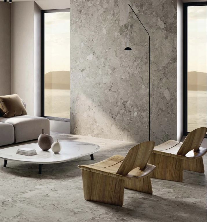 Realizace Realizace moderní obývací místnost Sassiepietr Grigio ze serie Wide Gress 280