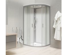 Mereo Sprchový Box, čtvrtkruh, 80 Cm, Satin Alu, Sklo Point, Zadní Stěny Bílé, Smc V
